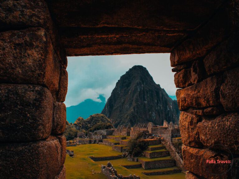 Huayna Picchu through ruins